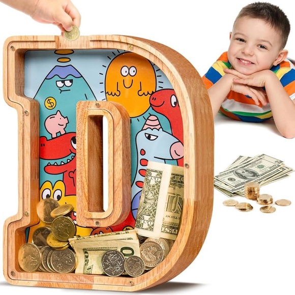 Wooden Letter Piggy Bank Letter “D” for Boys Girls Toddler DINO 9” Summidate NEW - Picture 1 of 9